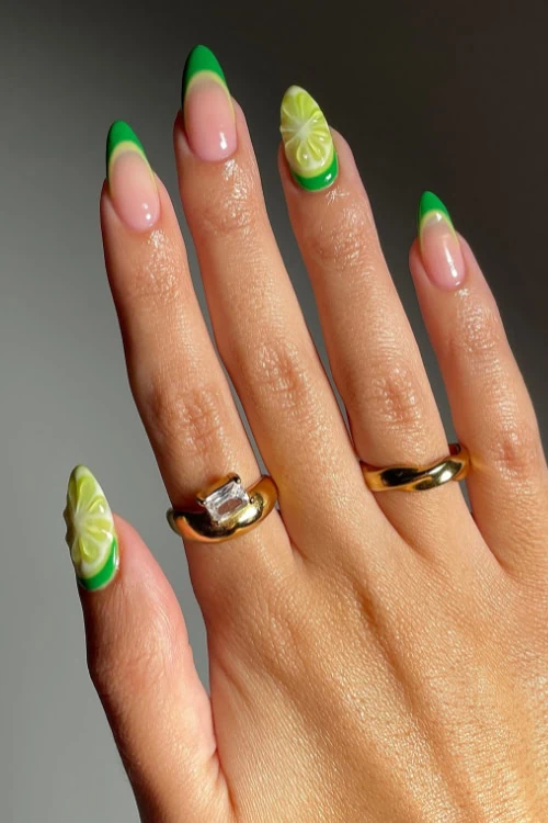 hand with 3d lime fruit nails