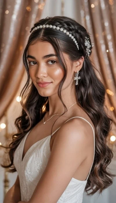 girl at prom with a formal hairstyle for long hair
