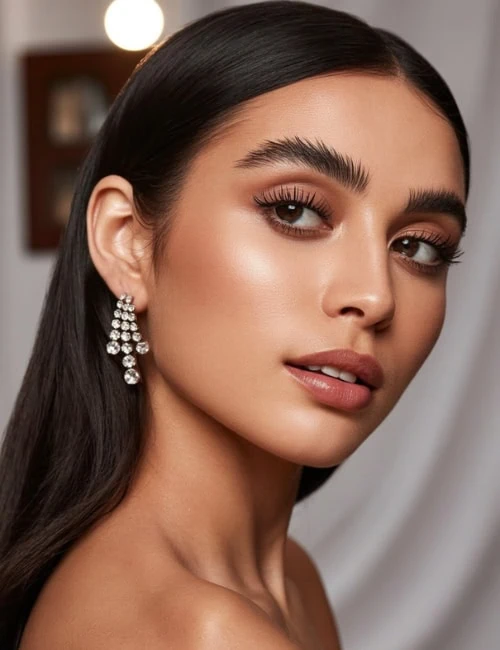 beautiful woman with elegant soft glam makeup