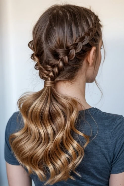 young woman with french braided ponytail hairstyle
