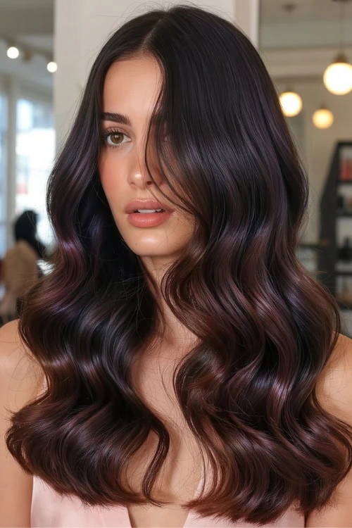 woman with cherry cola hair color and brown eyes