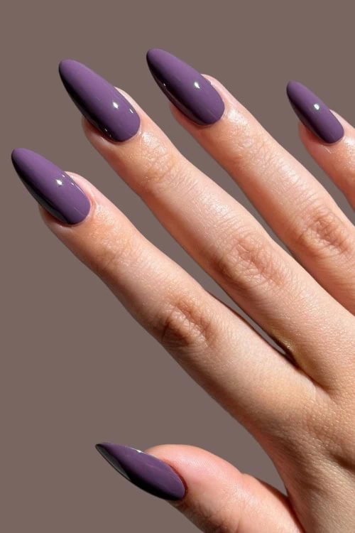 female hand with simple purple fall nails