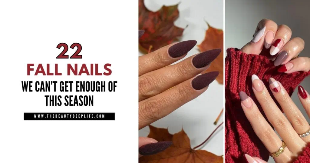 two femal hands with fall manicures showcasing autumn nails