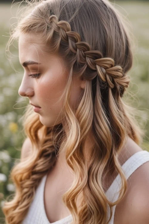 young woman with a half up summer hairstyle 