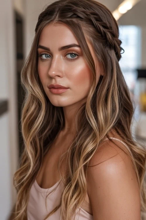 young woman with a half up summer hairstyle 