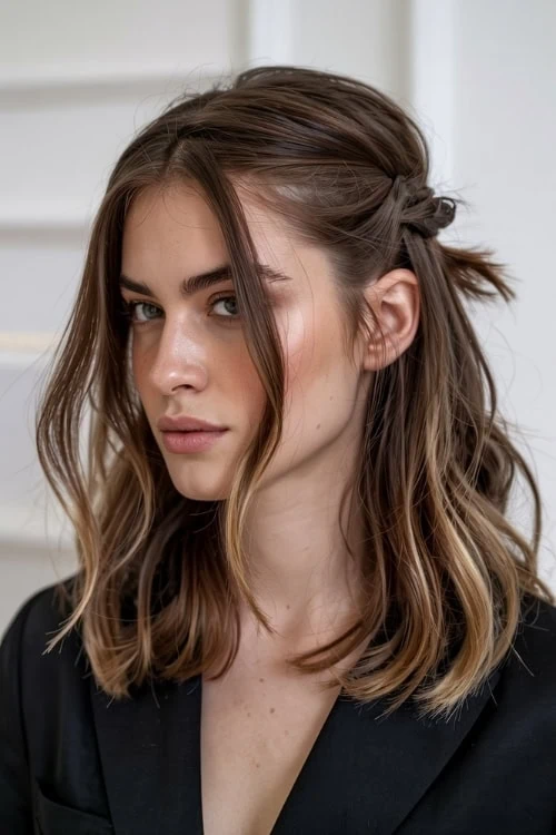young woman with a half up summer hairstyle 