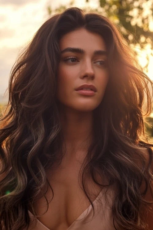 young woman with wavy summer hairstyle 