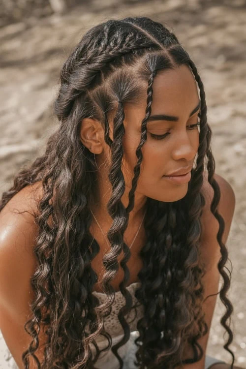 young woman with boho twisted braids hairstyle