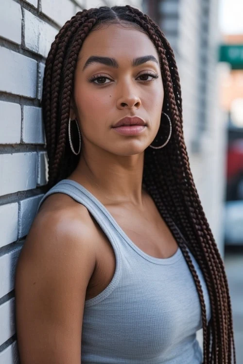 yougn black woman with a braided hairstyle of box braids