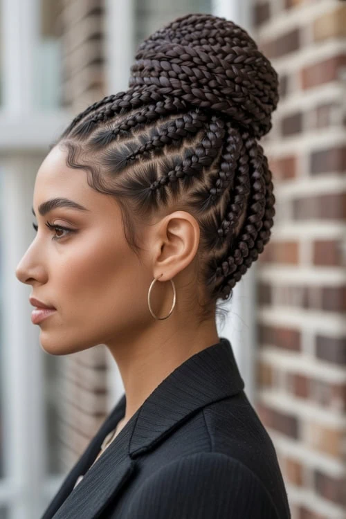 young black woman with her braids in a high bun