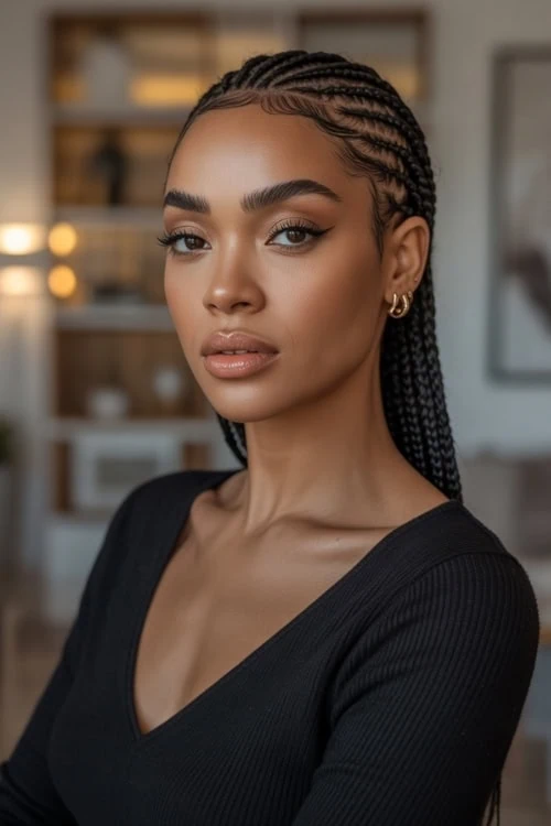 young black woman with cornrows