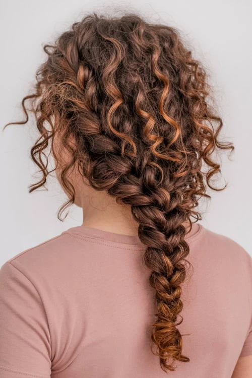 young woman's back of the head with a curly braided hairstyle
