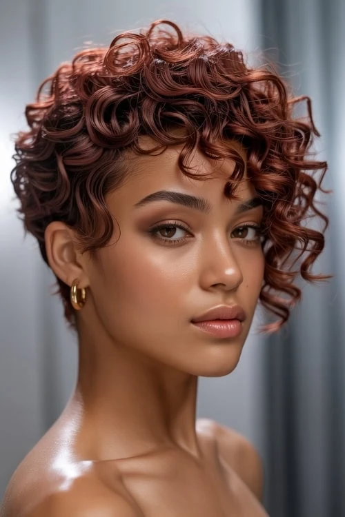 black woman with short chocolate copper hair color