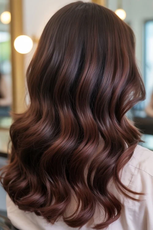 back of a woman's hair that cherry cola red hair color
