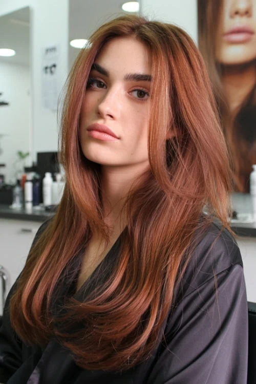 woman with chestnut cinnamon red hair color