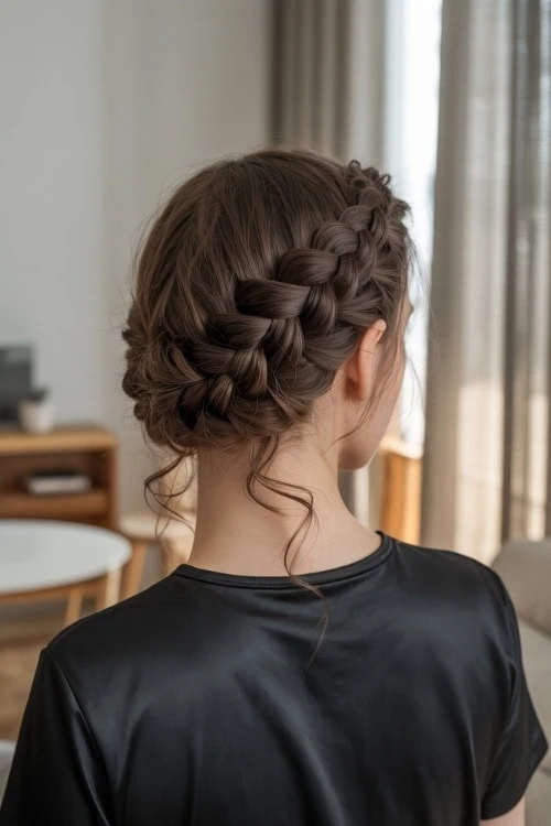 woman with crown wrap around braid updo summer hairstyle