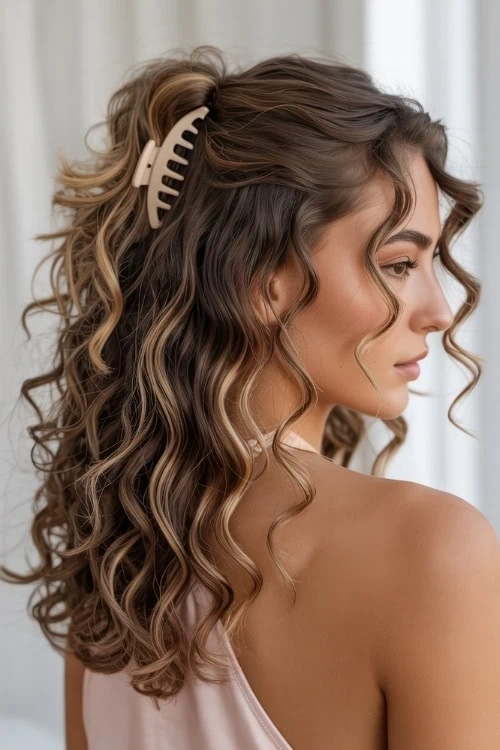 young woman with a half up summer hairstyle 