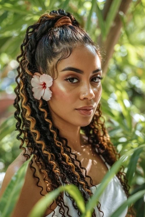 young woman with a half up summer hairstyle 