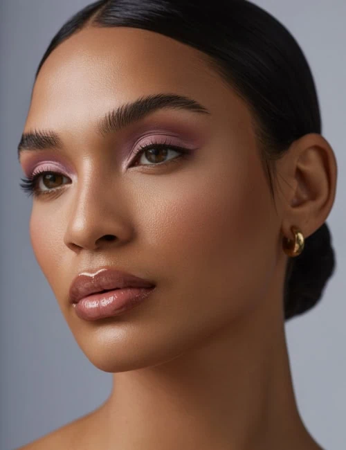 black woman with beautiful lavender eyeshadow makeup look