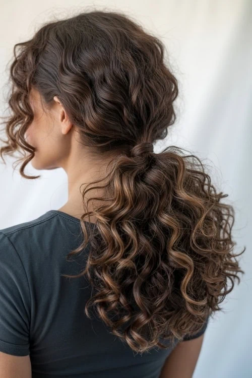 woman with curly ponytail summer hairstyle