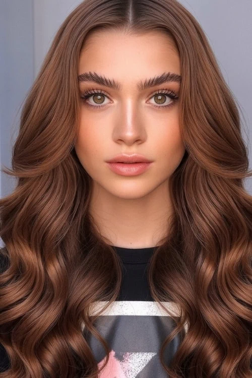 woman with milk chocolate brown hair color and brown eyes