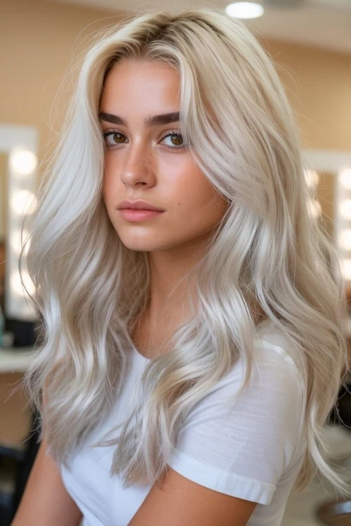 woman with brown eyes and platinum hair color