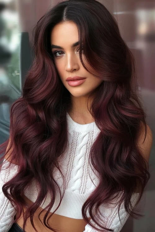 woman with long black cherry hair