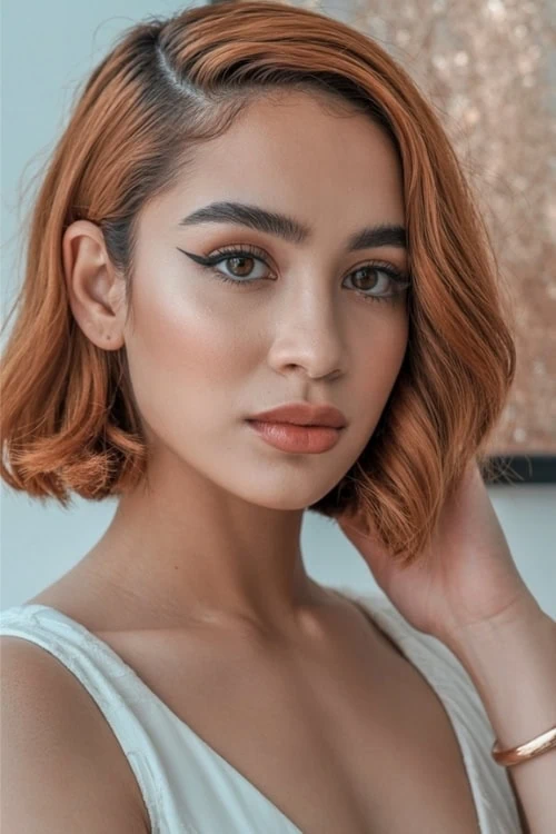 young woman with orange copper hair color