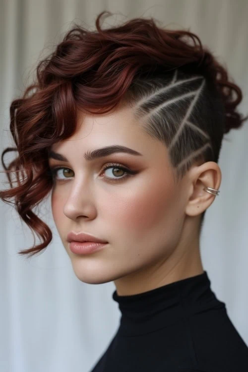 woman with short mahogany red hair color