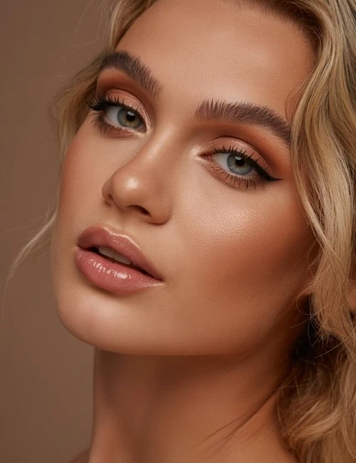 woman with bronzed soft glam makeup look
