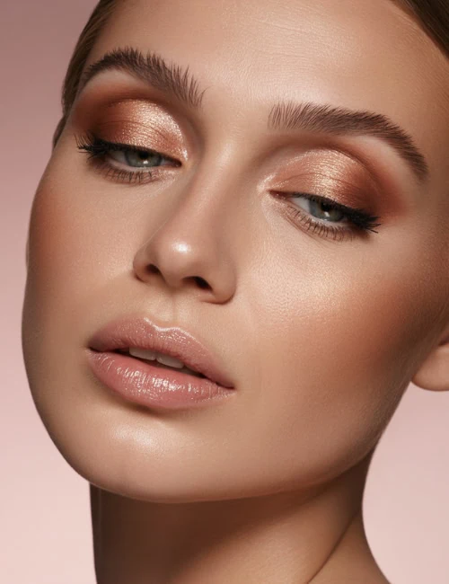 woman with coppery soft glam makeup
