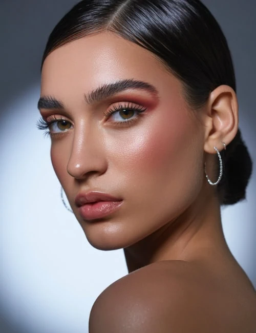 woman with deep rose soft glam makeup