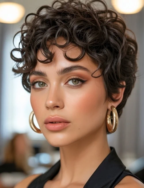woman with a peachy soft glam makeup look