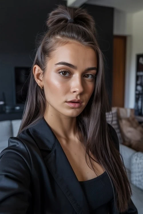 young woman with a cute half up summer hairstyle 