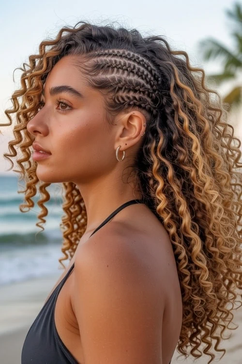 young woman with curly summer hairstyle 