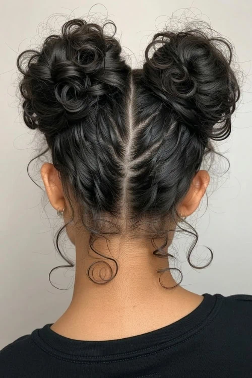girl with curly space buns