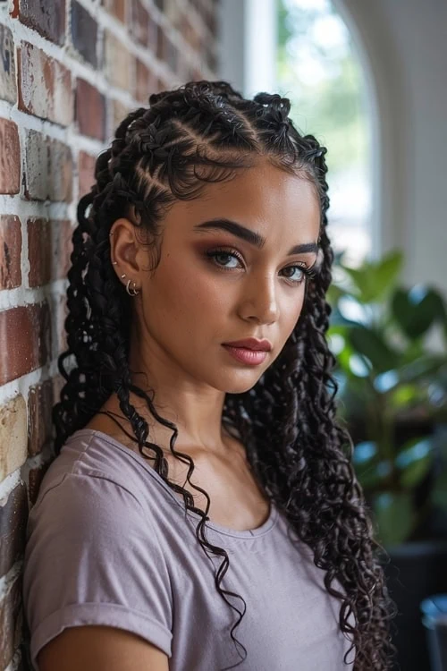 young woman with a summer hairstyle of goddess braids