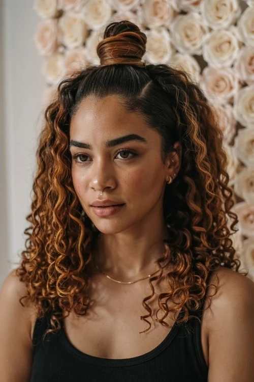 young woman with a half up summer hairstyle 