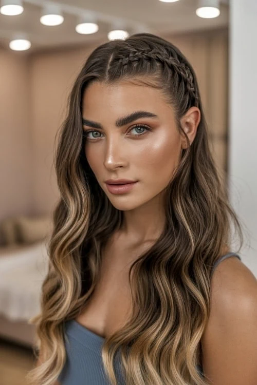 young woman with a half up summer hairstyle 