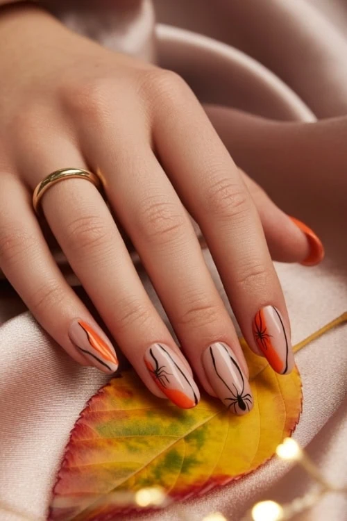 female hand with halloween abstract nails