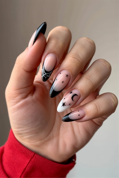 cobweb and celestial halloween nails