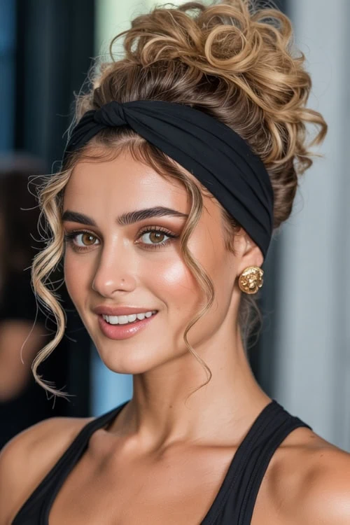 woman with curly hair in a updo