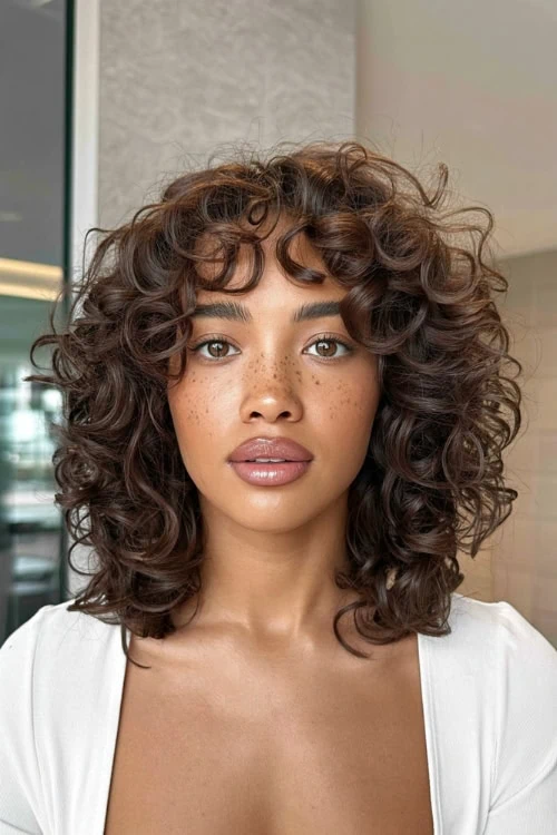 woman with curly long bob