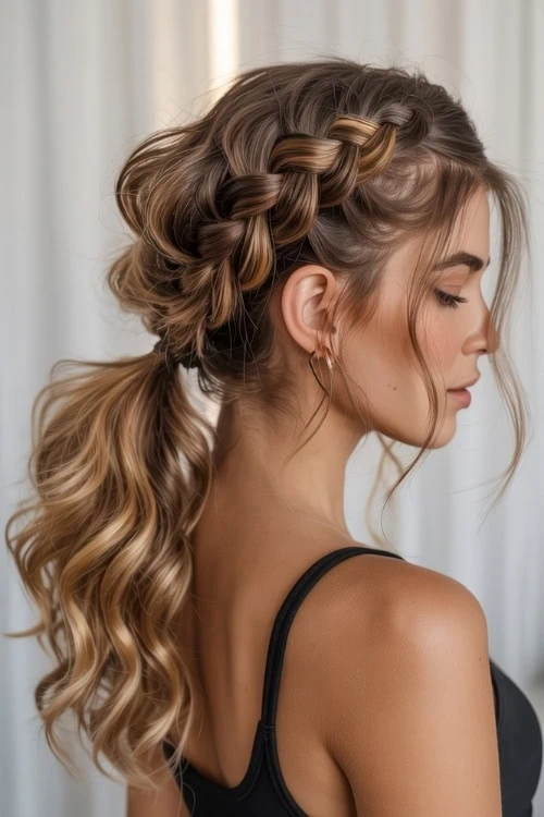woman with a hairstyle for medium length hair that's a braided ponytail