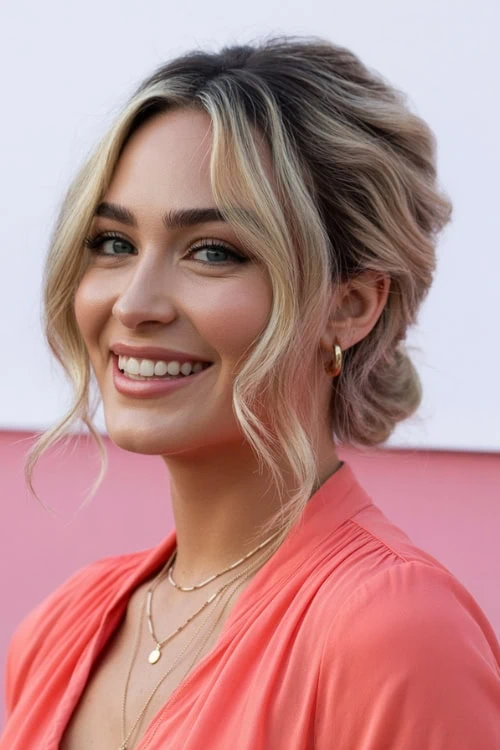 woman with hairstyle for medium length hair low updo