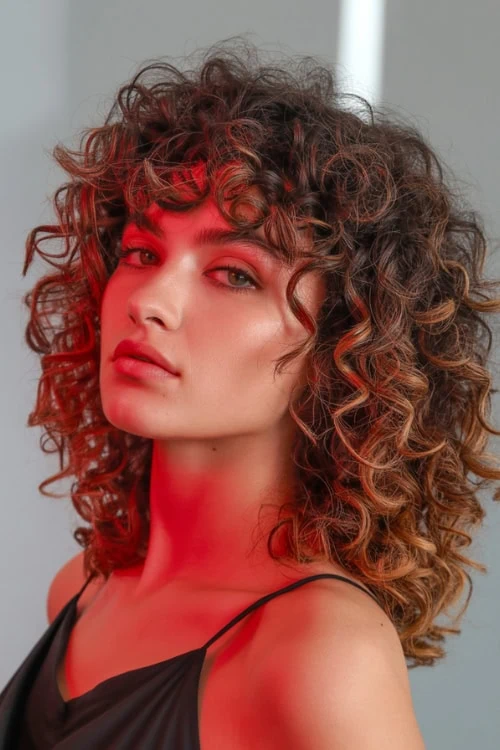 woman wuth a curly medium legth hairstyle