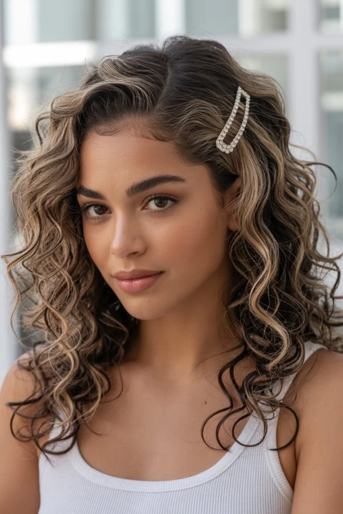 woman with medium length hair clipped on one side