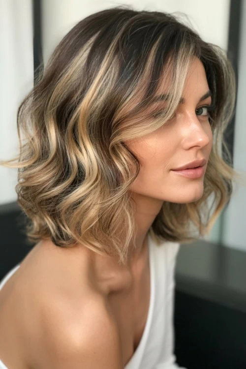woman with a wavy shoulder length hairstyle