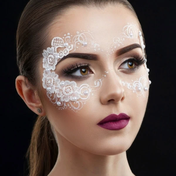 woman with halloween makeup that's a masquerade mask