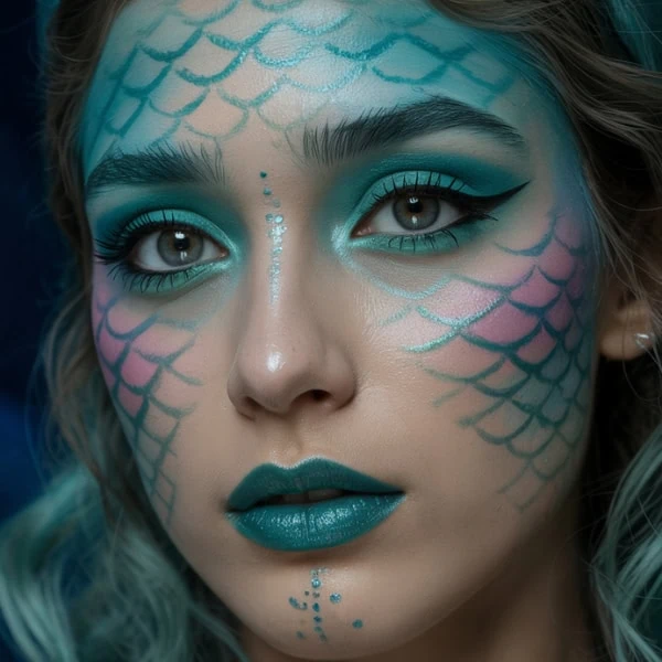 woman with halloween makeup as a mermaid